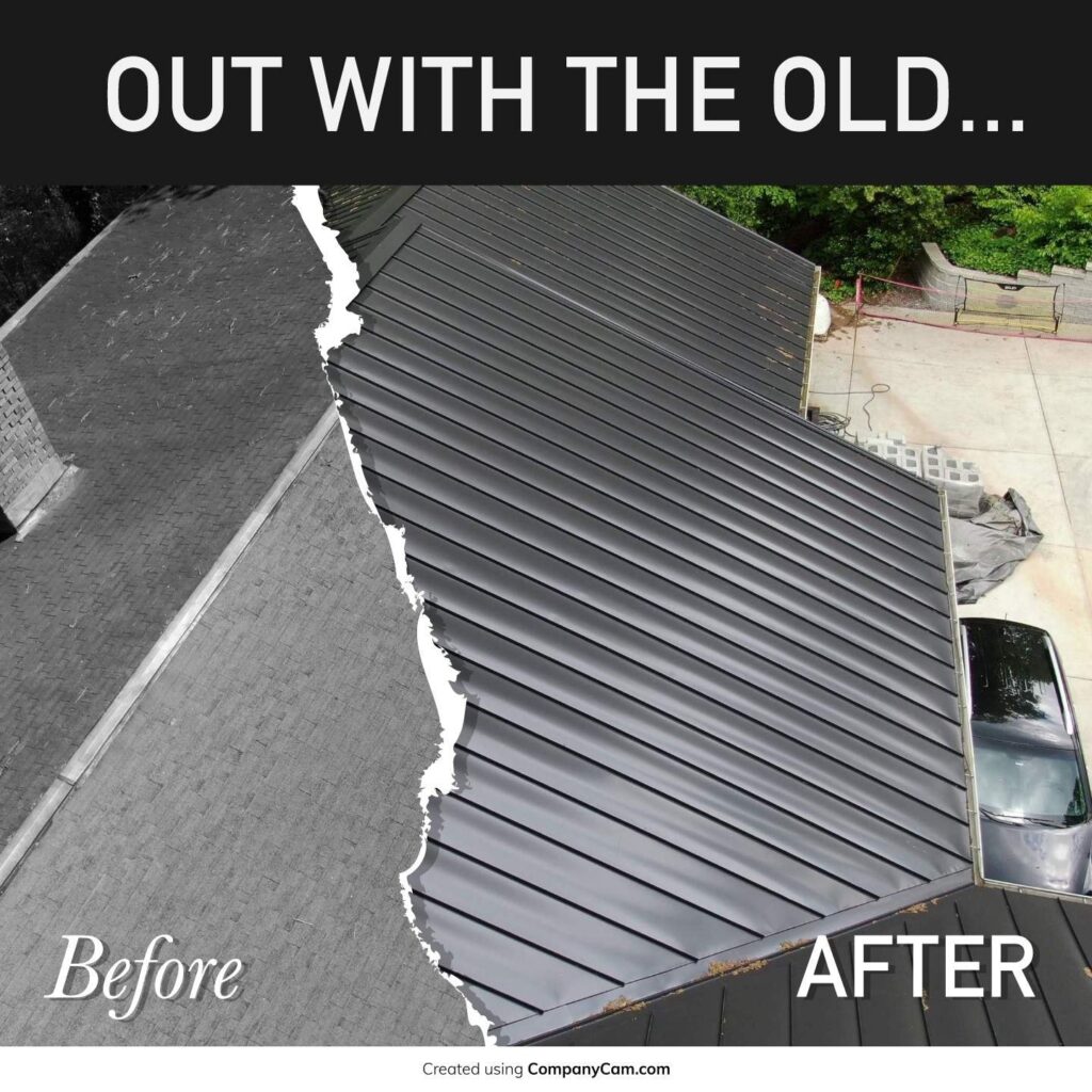 A common request from our residential clients is to replace a more traditional roofing system with a standing seam metal solution. This before and after image from one of our clients shows how much of a difference a metal roofing system can make!